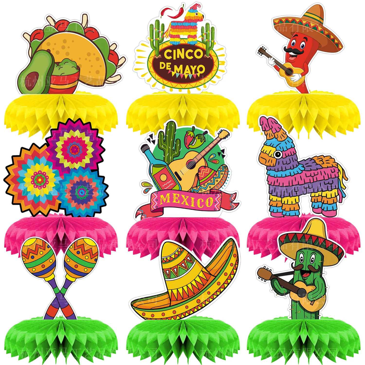 Mexican Party Decorations Honeycomb  Cactus Alpaca Pinata Mexican Carnival Theme Summer Paper Honeycomb Table Pendant