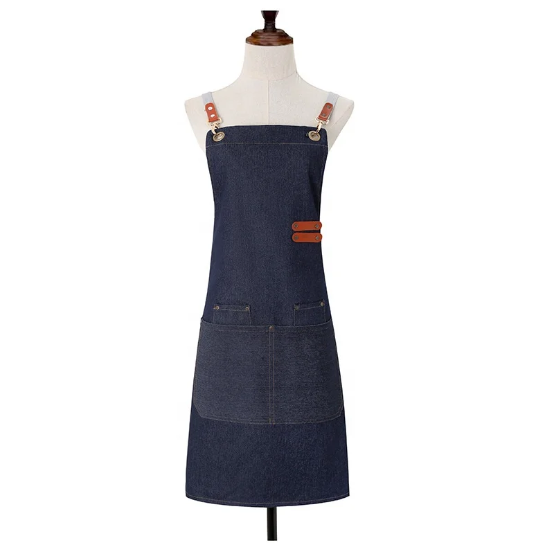 Custom Wholesale Kitchen Household Denim Apron Coffee Shop Waiter or Kitchen Chef Aprons