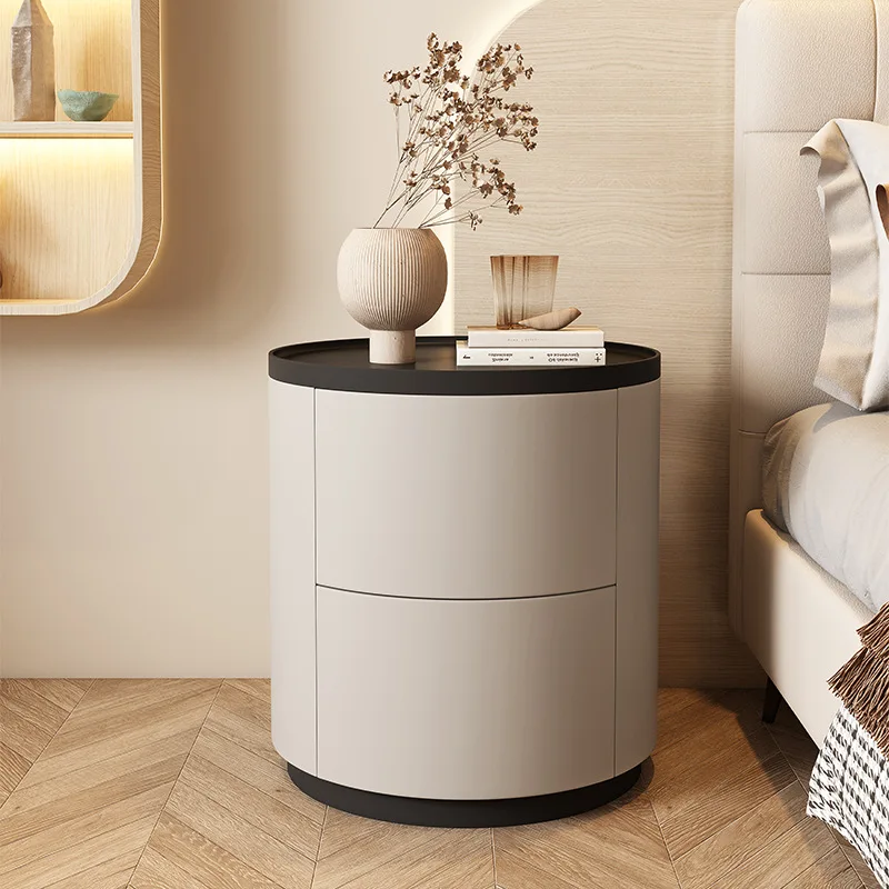 Round white black top marble modern nightstand for bedroom luxury in furniture