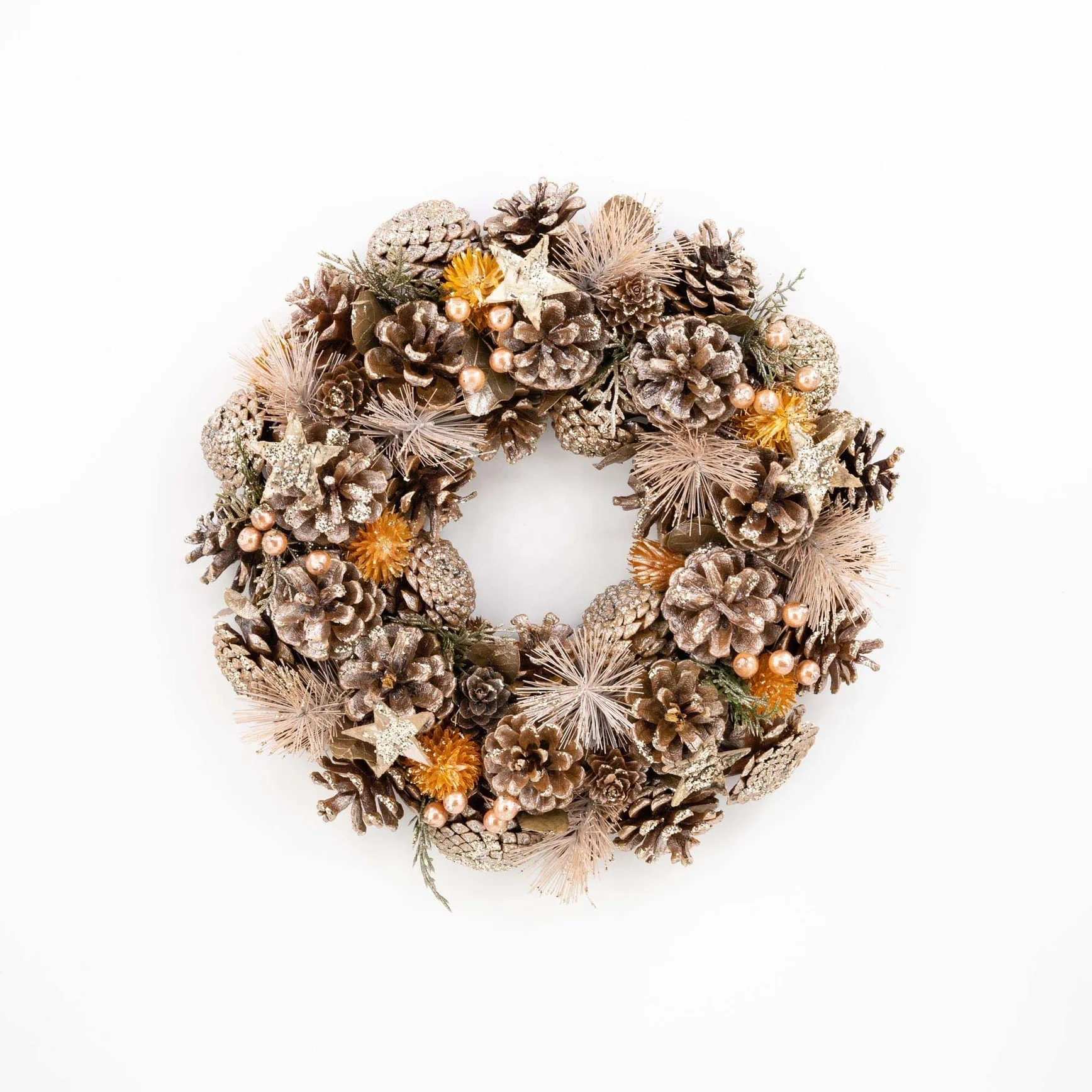 Trending Products 2024 New Arrivals Xmas Decorations Gold Pinecones Christmas Wreath for Holiday Home Decor