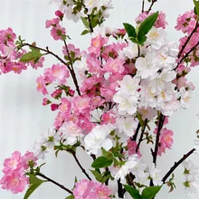 2025 Wholesale pink cherry blossom artificial cherry blossom branch 3 forks length 92cm for home decor living room indoor decor