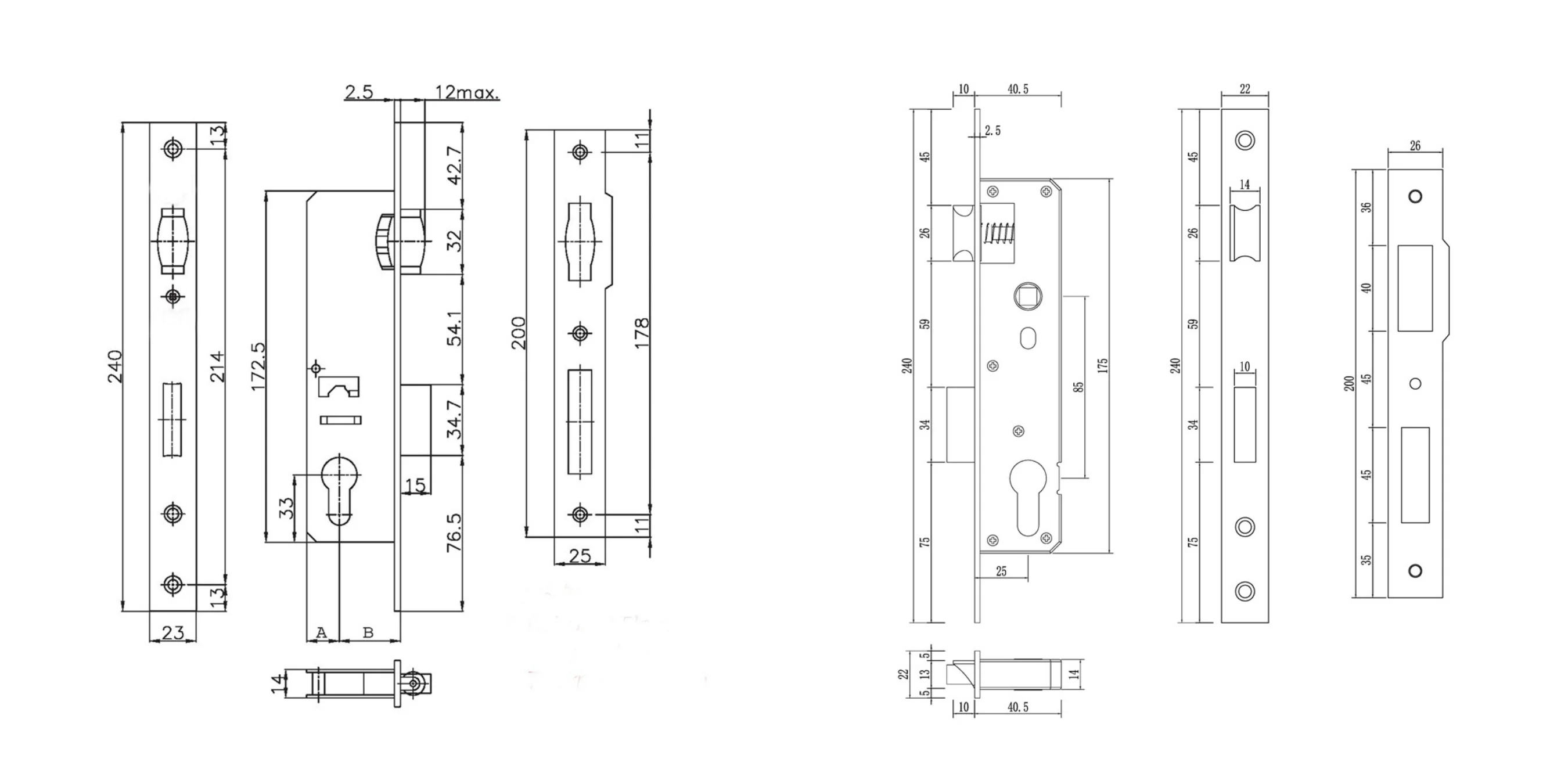 Difference Size Mortise Lock 85*25mm/30mm/35mm/ Size Lock Duroble Mortise Latch Lock