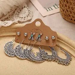 Bohemian Vintage Statement Earring Set for Women Ethnic Geometric Jewelry hoop stud drop Female Turquoise Pearl Earrings