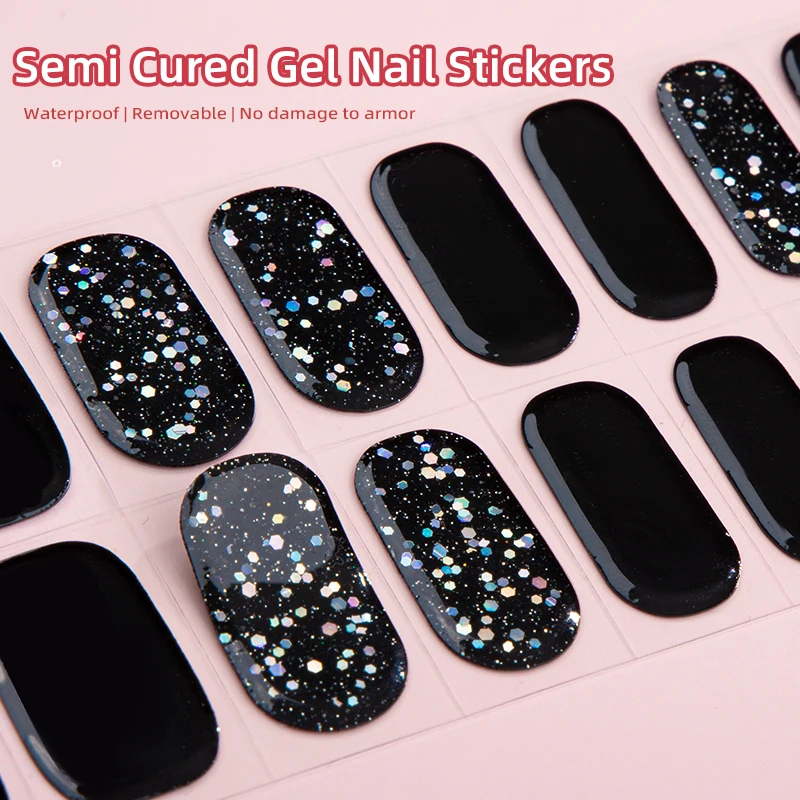 product nail salon supplies glitter pure color scheme uv lamp hardened semi cured gel nail sticker gel strip-2