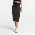 Skirt Long Women's Knee Length High Quality Striped Drawstring Skirt Mid Waist Elastic Long Pencil Skirt