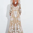 Evening 2021 Summer New Women Peace And Love Nude Floral Applique Mesh Long Evening Dress ST081013