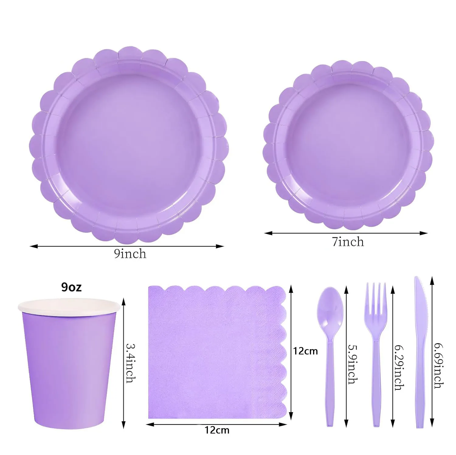 Solid color Party Tableware Set Purple Lace Edge Birthday Party Decorations Pure color Disposable Paper Plates And Cups