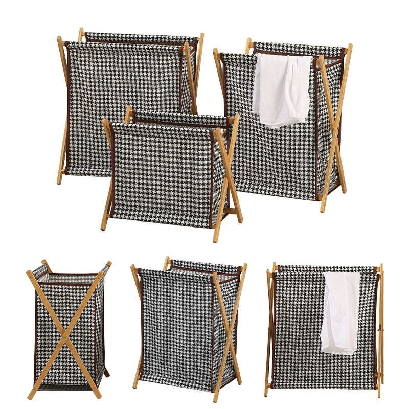 Bamboo X-frame Laundry Hamper Collapsible Dirty Clothes Laundry Basket Foldable Storage for Household