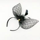 Hair Bell KF824 New Fashion Girl Hair Hoop Small Bell Decorative Big Mesh Bow Headband Feather Fascinator