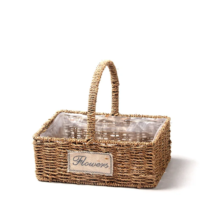 DDA331 Wedding Decor Wicker Box Laundry Storage Seagrass Portable Succulent Plant Basket Handmade Container Straw Flower Basket