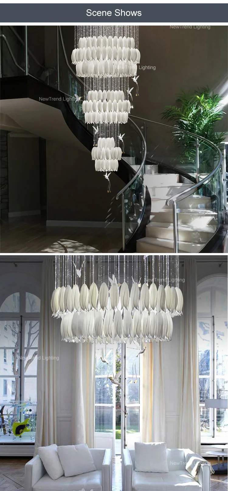 CPL-180Modern Design Indoor Decoration LED Lighting Flower Modleling Villa Staircase Ceramic Custom Chandelier details
