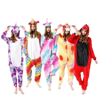 2021 New Couple Unicorn Unisex Winter Nightwear Adults Onesie Flannel One Piece Sleepwear Fuzzy Lounge Wear
