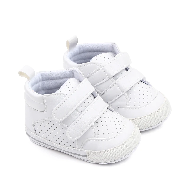 Spring and Autumn New 0-1 Year Old Baby PU Leather Solid Color High Top Mesh Breathable Baby Walking Shoes manufacture
