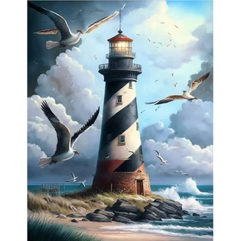 Sea light tower square drills diamond art kit diamond painting 5d square dots wall art painting