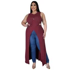 Skirt Long European And American Solid Color Sleeveless Dress Fat Mm Cross Skirt Long Skirt