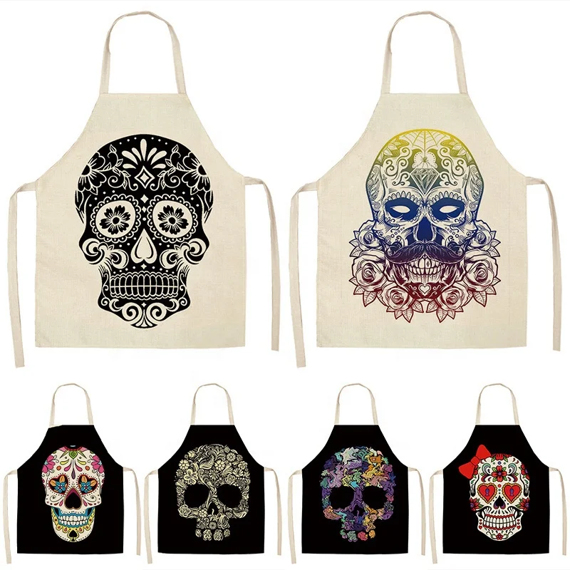 Halloween custom printing Creative Kitchen blank Apron Cooking Sleeveless Cotton Hemp Adult Aprons Home Cleaning Accessories