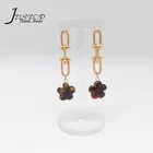 Dangle Jewelry Earrings Earrings 18K Gold Plated Dangle Jewelry Flower Shape Stone Drop Tiger Eye Earrings