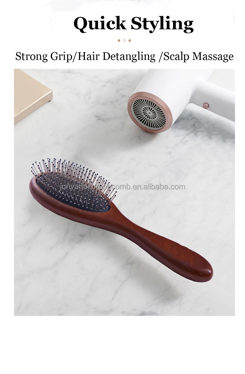 oem wooden hairbrush fashion metal bristle