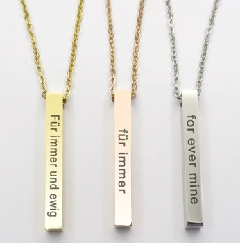 Simple Engraving Word Horizontal Square Bar Necklace English Name Four Diy Sided Column Strip Lettering Pendant Female Birthday