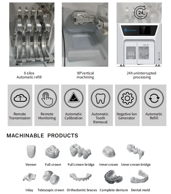 YRC-8X Fresadora Dental De 5 Ejes 8 Silos Para Cambio De Disco Automatico Cad Cam