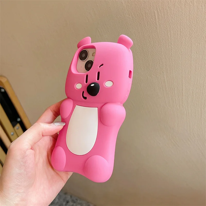 Cartoon Back Cover Pink Bear Silicone Cute Mobile Phone Case for Apple iPhone 15 14 13 12 pro max 11