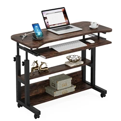 Brown Height Adjustable Mobile Laptop portable Standing Desk Rolling  table Cart for couch office