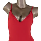 Red Suits Red Trendy V Neck Stripe Fabric Summer Sexy Plus Size Red Bathing Suits Women 2021