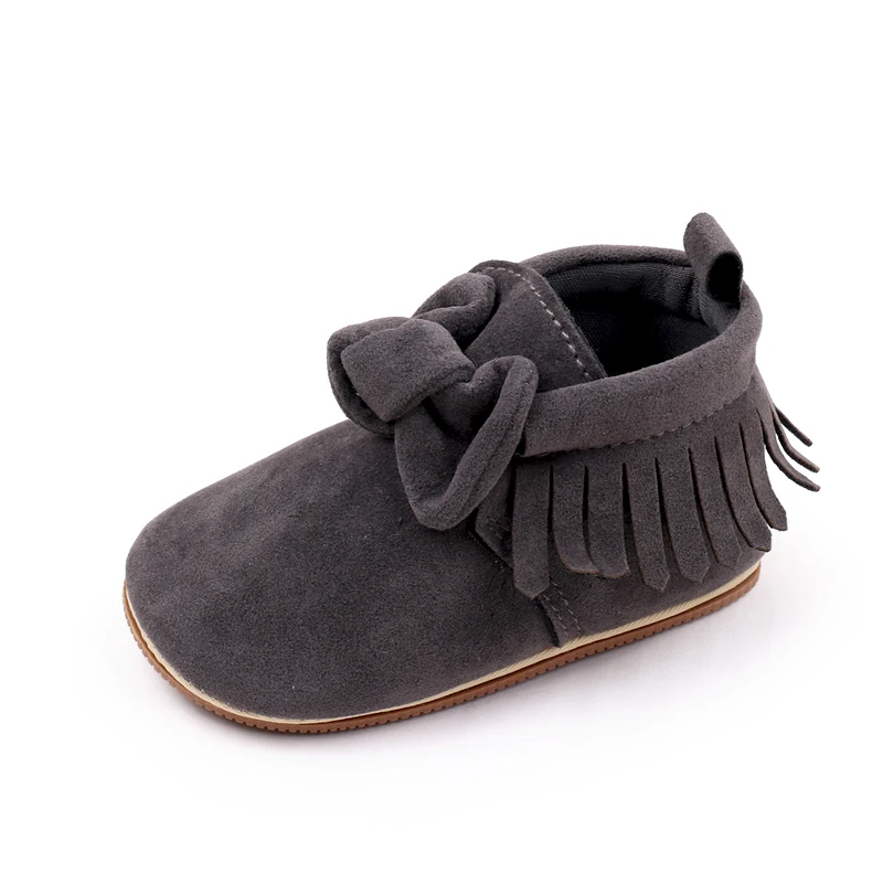 New Arrival Solid Color Fur Top Fringe Bow Soft Soled Baby Toddler Shoes for Girls details