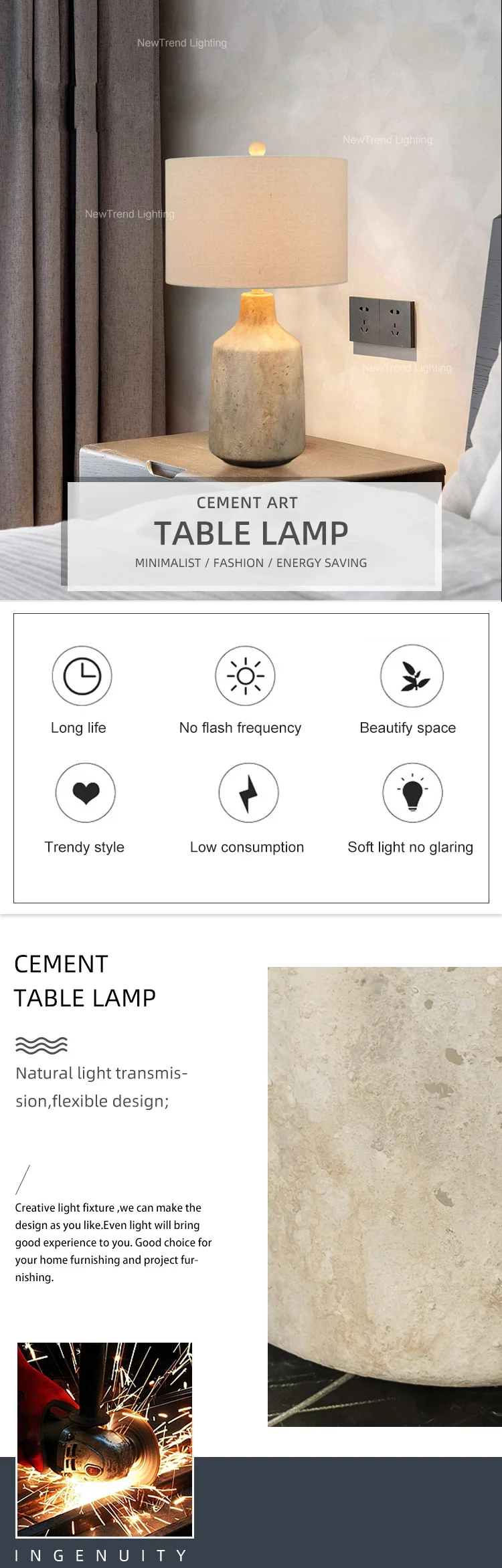 tr0023 modern style indoor decorationroom bedroom restaurant hotel led cement table lamp-0