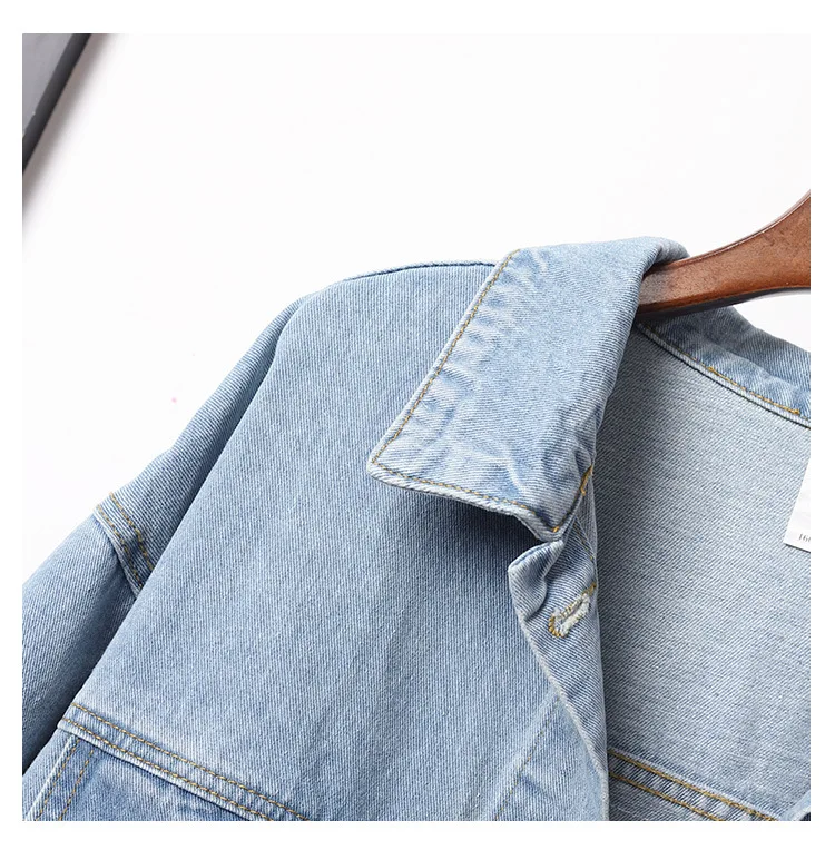 Custom Women's Oversized Vintage Denim Jacket Long Sleeve Cropped Coat with Fringe Sequin Embroidered Design supplier