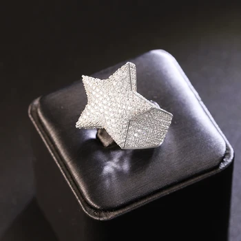 Ready To Ship Hiphop Ring Fine Jewelry Iced Out 18k Gold Plated S925 Silver VVS Moissanite Diamond Ring Star Ring For Men Women