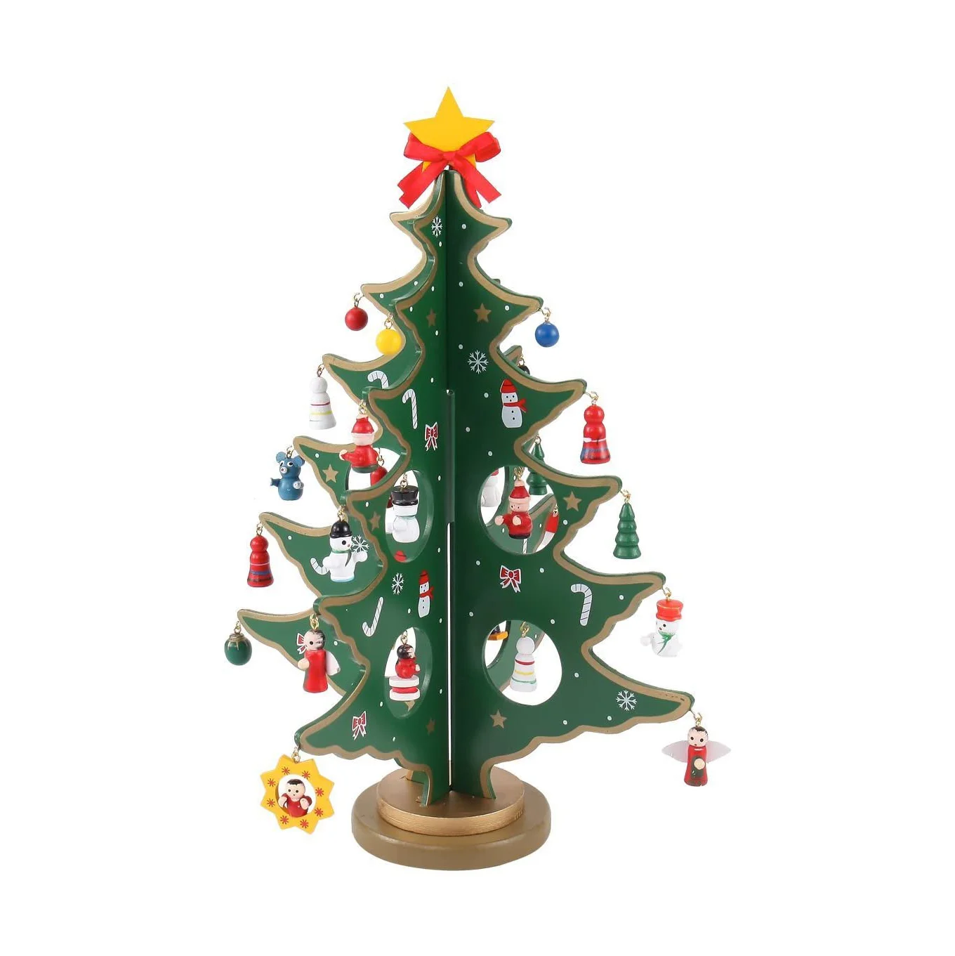 Wooden Tabletop Christmas Tree With 25 Miniature Ornaments 12 Inches