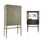 Furniture Bar Cabinet Oak Wooden Parquet Home Bar Furniture Brass Metal Base Wine Storage Cabinet