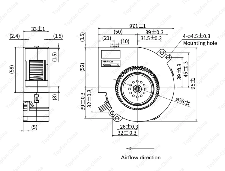 Cross Flow Fans, 9733高气流径向涡轮冷却风扇DC, 12V/24v无刷BLDC - detail 10