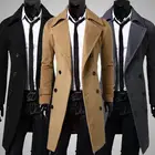 Coats Fashion New Long Coats Woolen Slim Turn Down Collar Double Breasted Trench Long Men's Coats