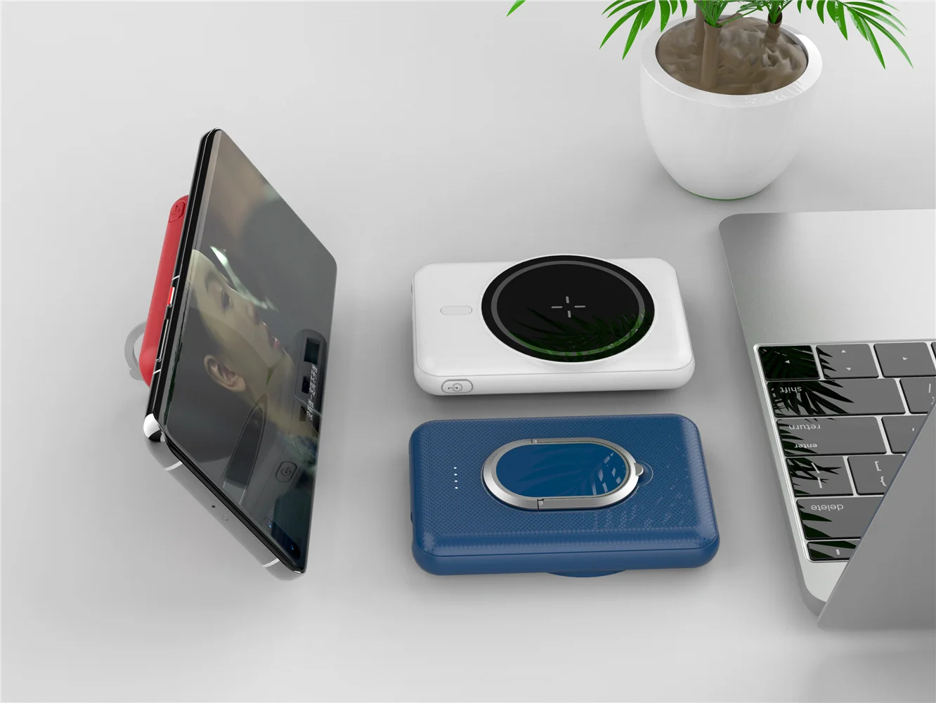 2021 New Trends 5W Magsafe 15W Wireless Power Bank 5000mAh with Stand for Iphone 12