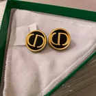 Stud Earrings Black Korean New Vintage 925 Silver Needle Post C D Letter Round Stud Earrings For Women