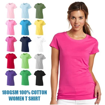 180gsm 100% Cotton Customized Logo Printed Blank tshirts Wholesale Plain Women T Shirt