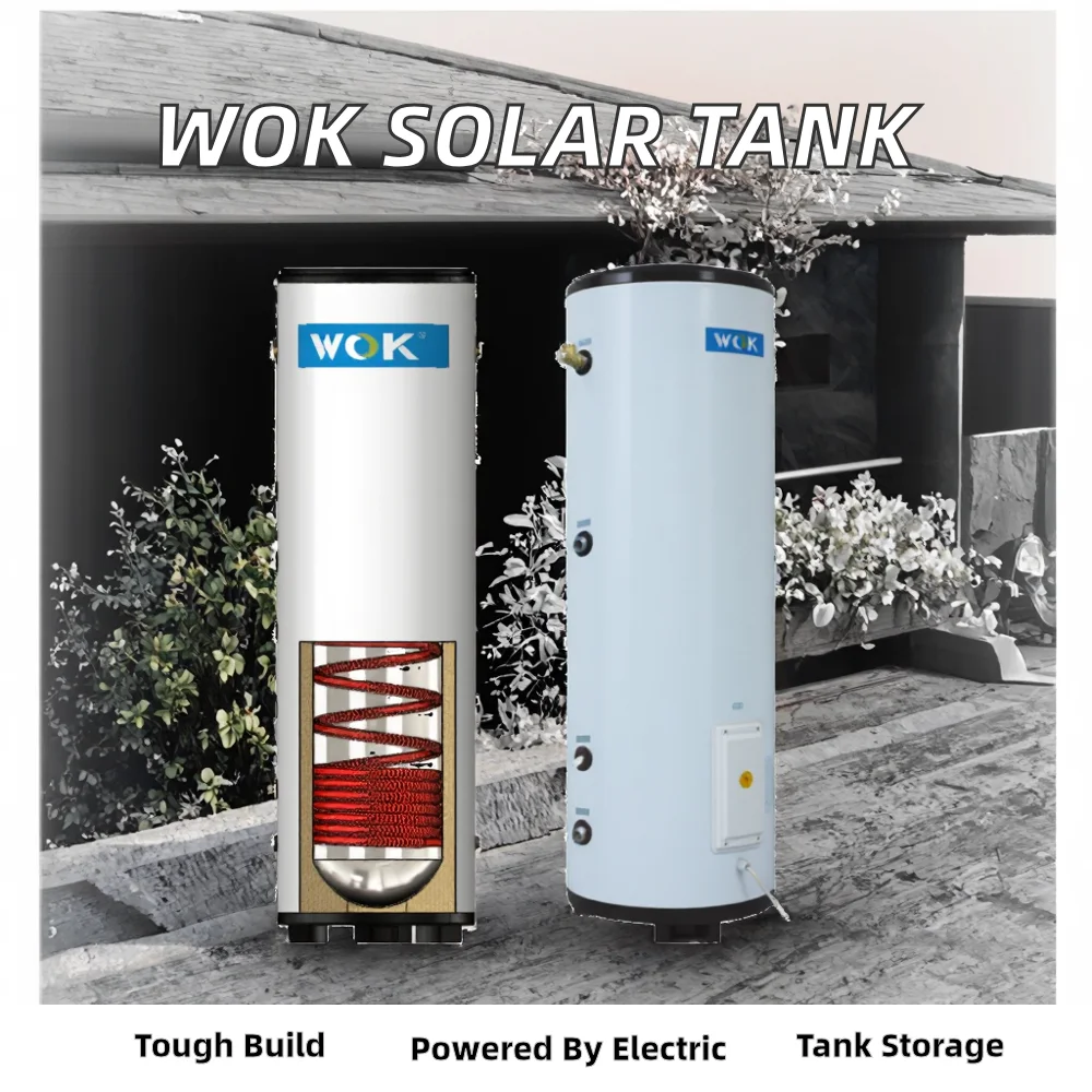 Electric WOK Flat Panel Solar Air Source Heat Pump 50L-500L Volume Water Tank DHW Coil Buffer Metal Housing for Household Hotel