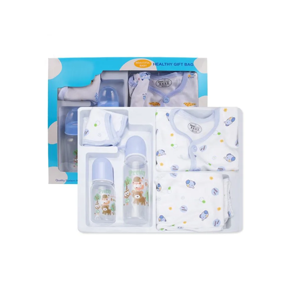 Wholesale High Quality Newborn Pink Blue Giveaway Gift Box Set PP Material Cartoon Baby Feeding Bottle Sets