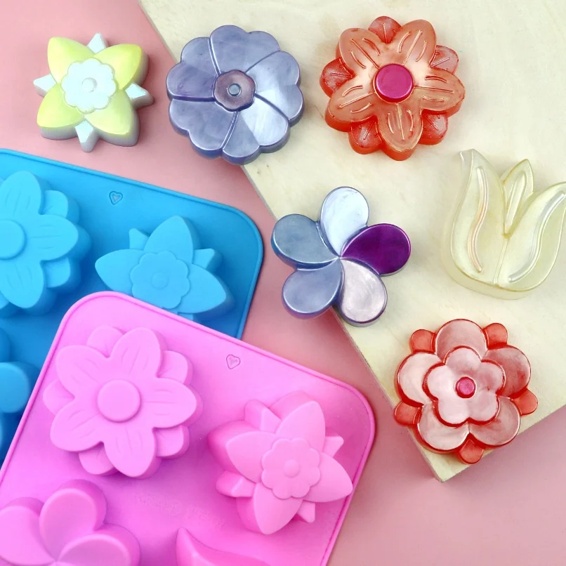 2023 New Creative 6 Cavities Flower Shaped Silicone Cake Mold Candy Chocolate Molds Silicone Soap Mold Birthday Decoration