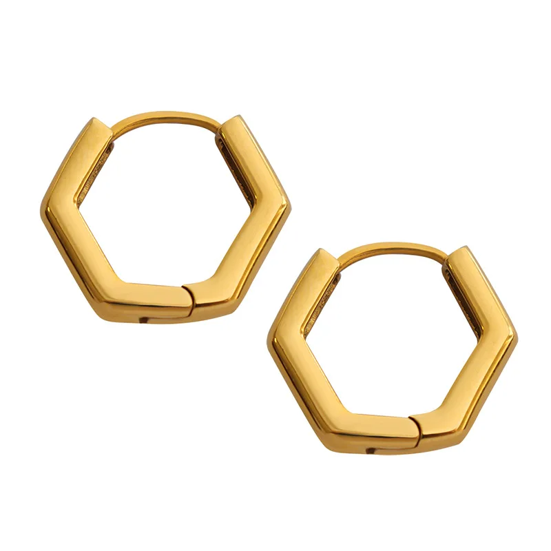 U-Shaped Polygonal Lug Buckle Gold Plated Titanium Steel Hoop Earrings Gold
