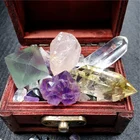 Stones Wholesale Customized Reiki Nature Crystal Healing Stones Chakra Gift Set With Retro Style Box