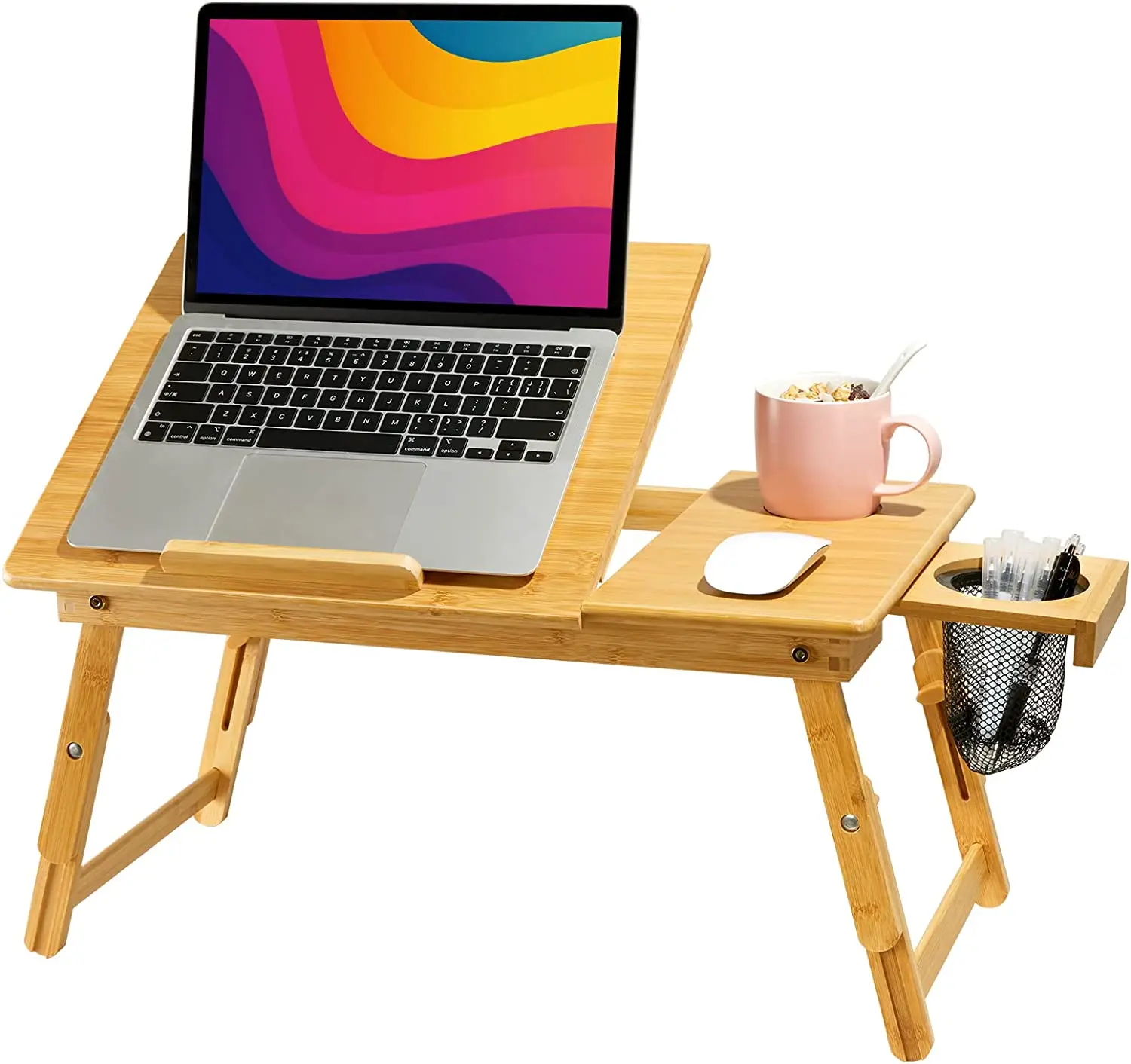 product breakfast table with 5 angles tilting top bamboo laptop desk foldable bed tray for home office-5