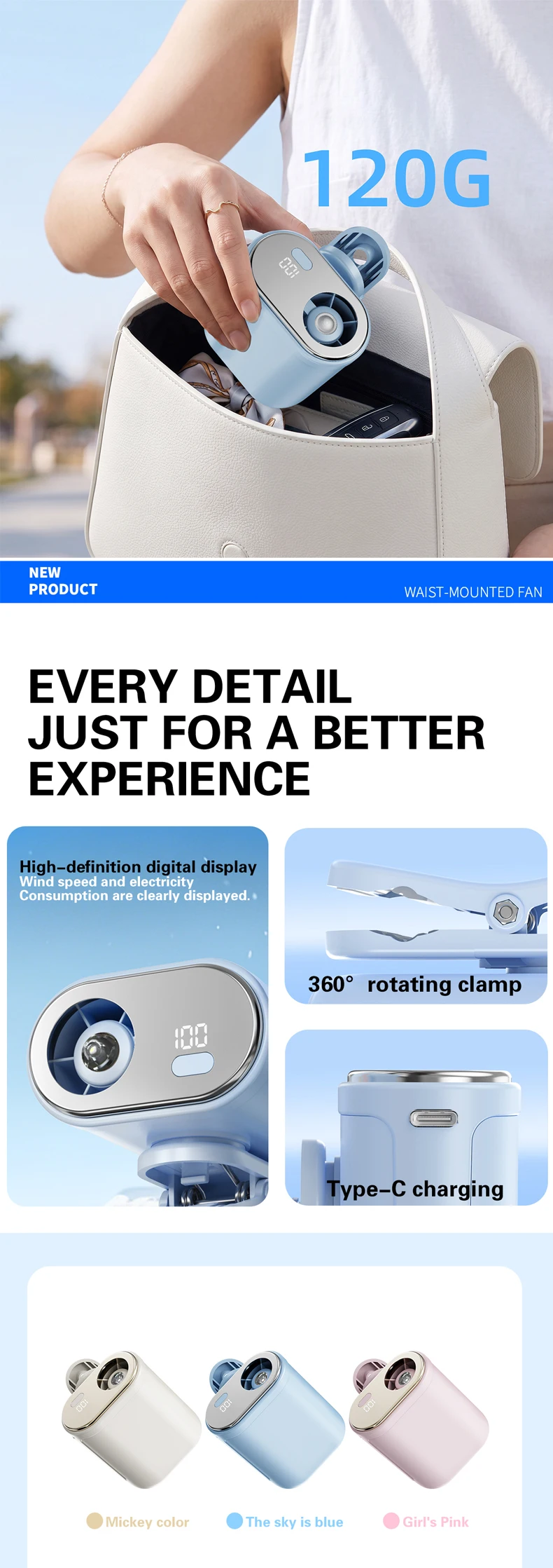 Ultra-quiet Camping Fan, Portable, USB, 5-Speed - detail 18
