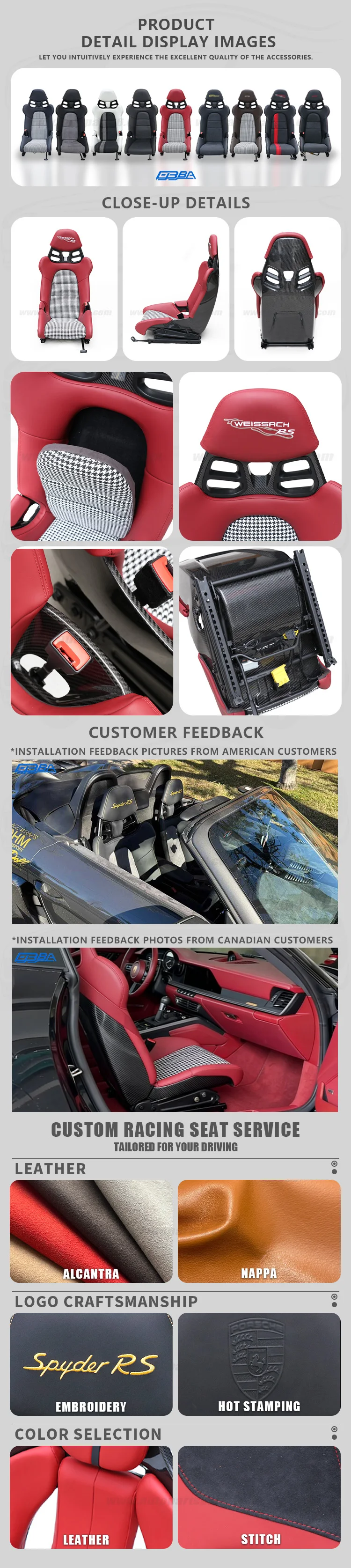 product factory price red color carbon fiber car racing seats for porsche 992 turbos embroidery hot stamping logo890-3