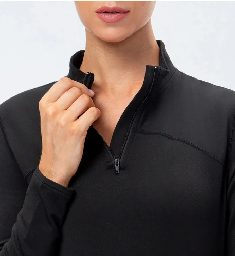 product womens winter a135 sexy zipper gym fitness shirt long sleeve yoga top solid quick dry breathable sports top-2