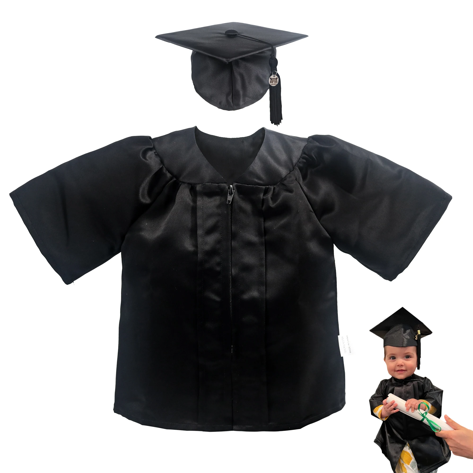 Infant Toddler NICU Baby Shiny Graduation Cap and Gown Set with Tassel details