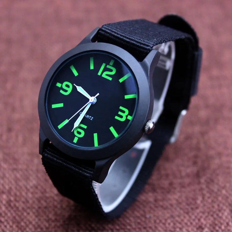 Luxury Luminous Hands Green Color Canvas Strap Ladies Children Custom Minimalist Watch for Women