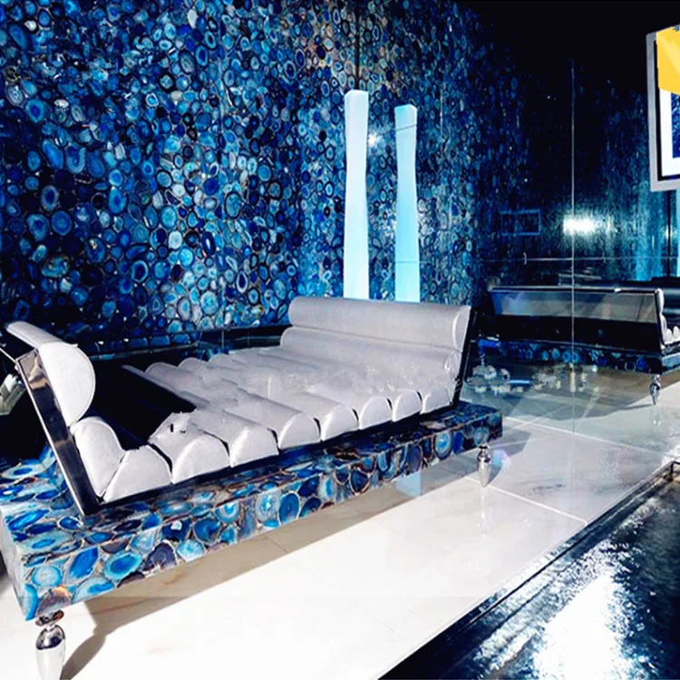 product yuanda china semi precious stone table manufacturer led backlit blue agate slab furniture factory-4